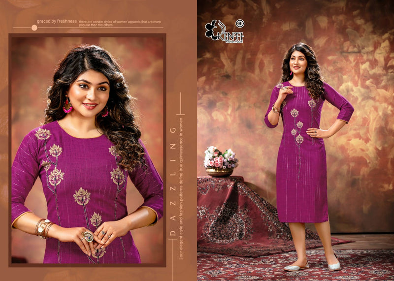 Kinti Silver Line Lurex Straight Fancy Party Wear Embroidered Kurtis