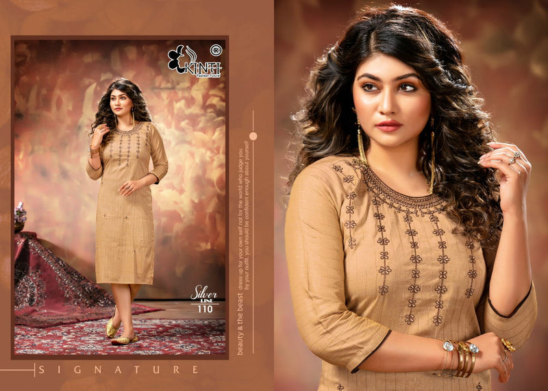 Kinti Silver Line Lurex Straight Fancy Party Wear Embroidered Kurtis