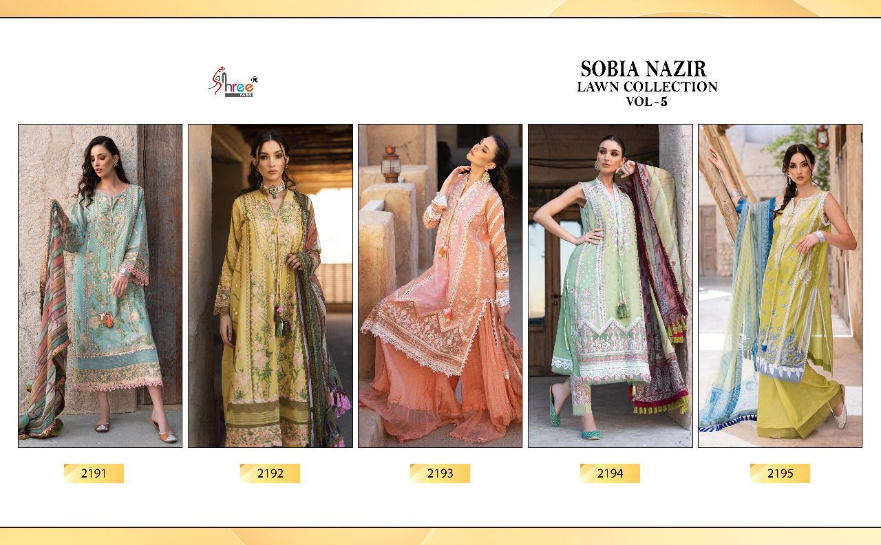 Shree Fabs Sobiya Nazir Lawn Collection Vol 5 Cotton Pakistani Style Party Wear Salwar Suits