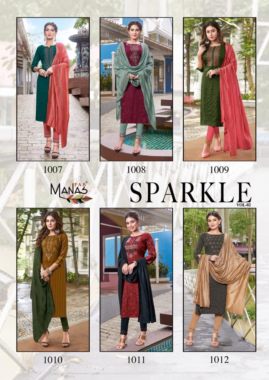 Manas Fab Sparkle Vol 2 Chinon With Heavy Embroidery Work Stylish Designer Casual Wear Kurti