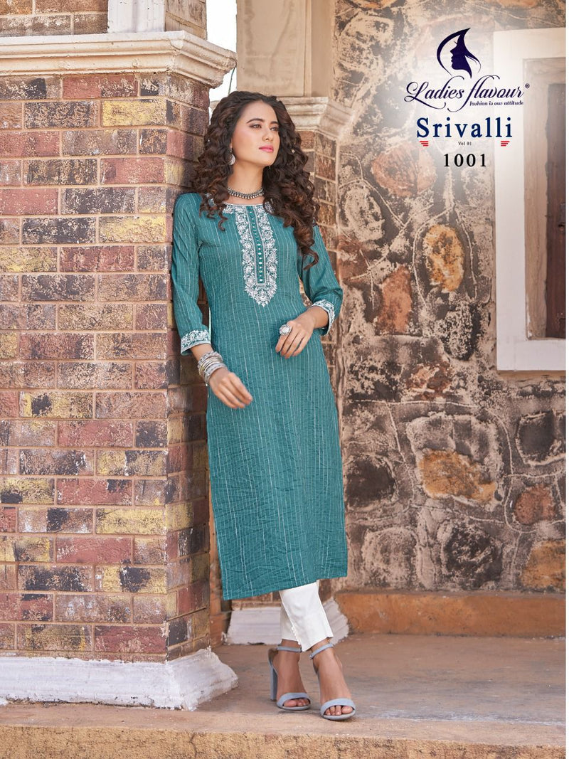 Ladies Flavour Srivalli Rayon Viscose Fancy Stylish Party Wear Kurtis