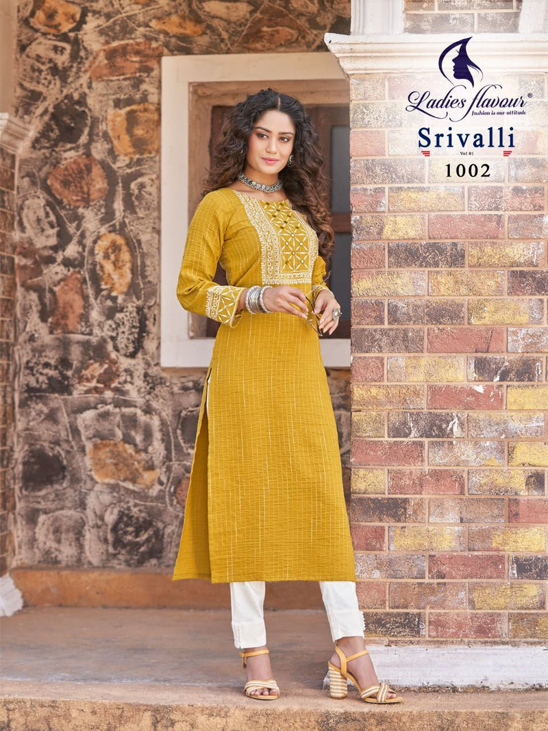 Ladies Flavour Srivalli Rayon Viscose Fancy Stylish Party Wear Kurtis