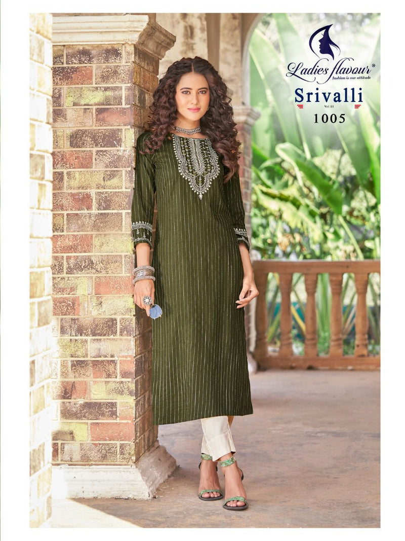 Ladies Flavour Srivalli Rayon Viscose Fancy Stylish Party Wear Kurtis