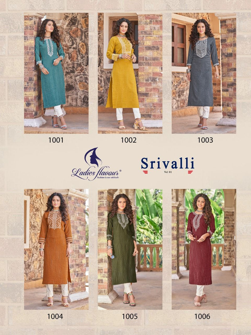 Ladies Flavour Srivalli Rayon Viscose Fancy Stylish Party Wear Kurtis