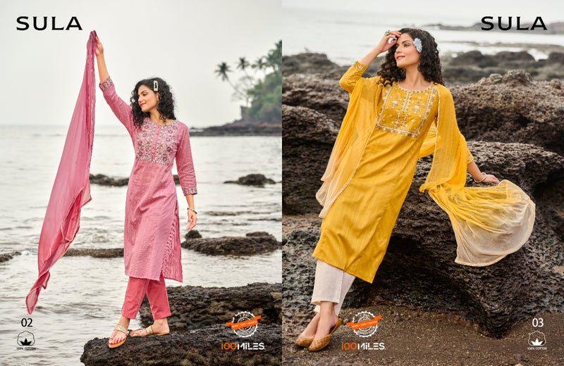 100 Mils Sula Dno 01 To 04 Pure Cotton With Embroidery Stylish Designer Party Wear Kurti