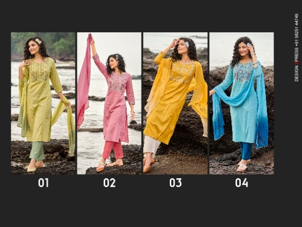 100 Mils Sula Dno 01 To 04 Pure Cotton With Embroidery Stylish Designer Party Wear Kurti