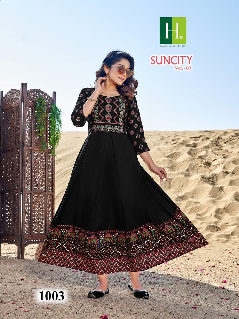 Hirwa Suncity Vol 2 Rayon Foil Printed Fancy Designer Partywear Kurti