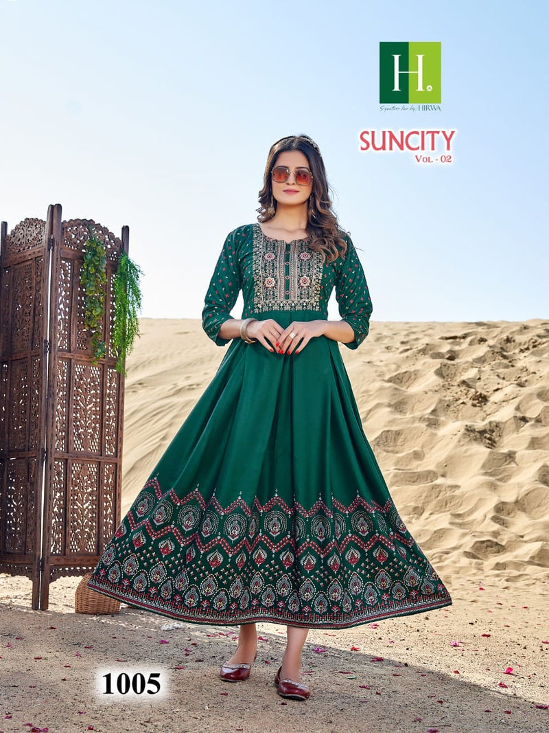 Hirwa Suncity Vol 2 Rayon Foil Printed Fancy Designer Partywear Kurti