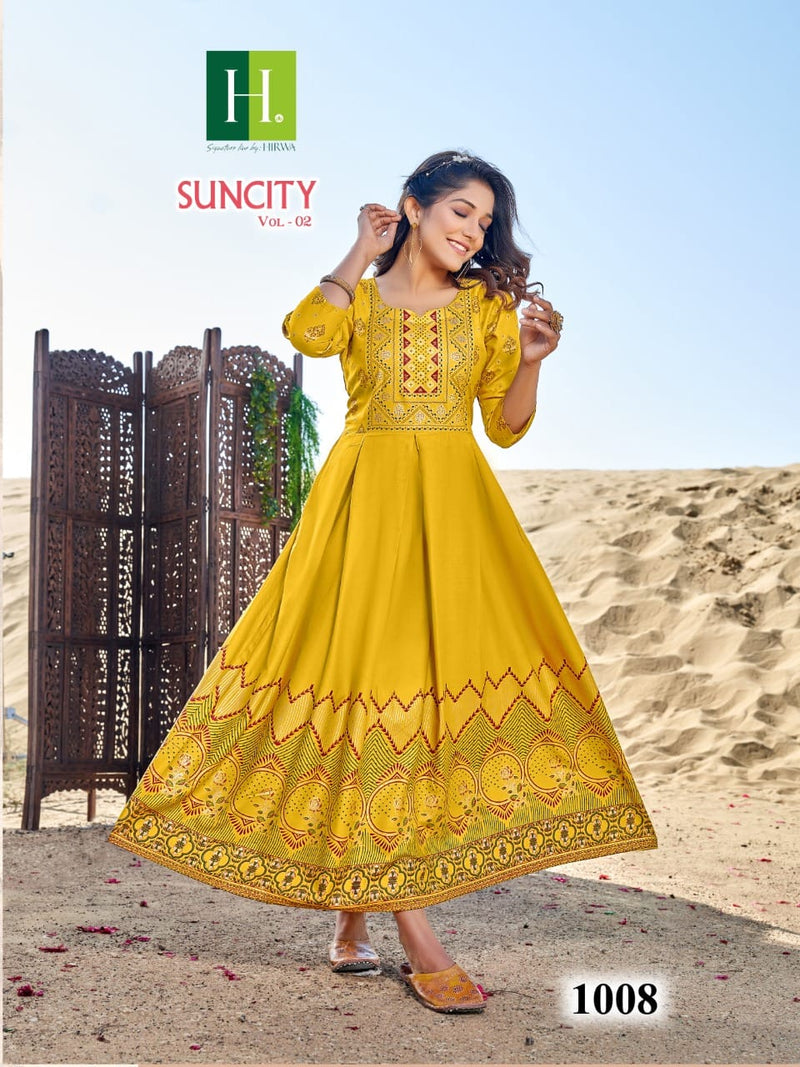 Hirwa Suncity Vol 2 Rayon Foil Printed Fancy Designer Partywear Kurti