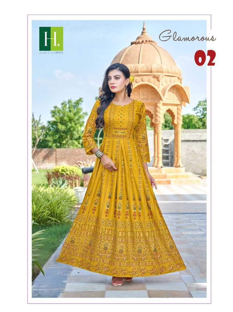 Hirwa Sunflower Vol 3 Rayon With Printed work Stylish Designer Party Wear Long Kurti