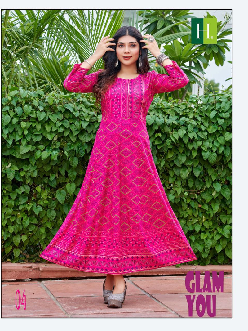 Hirwa Sunlight Vol 1 Rayon With Printed Work Stylish Designer Festive Wear Casual Look Long Kurti