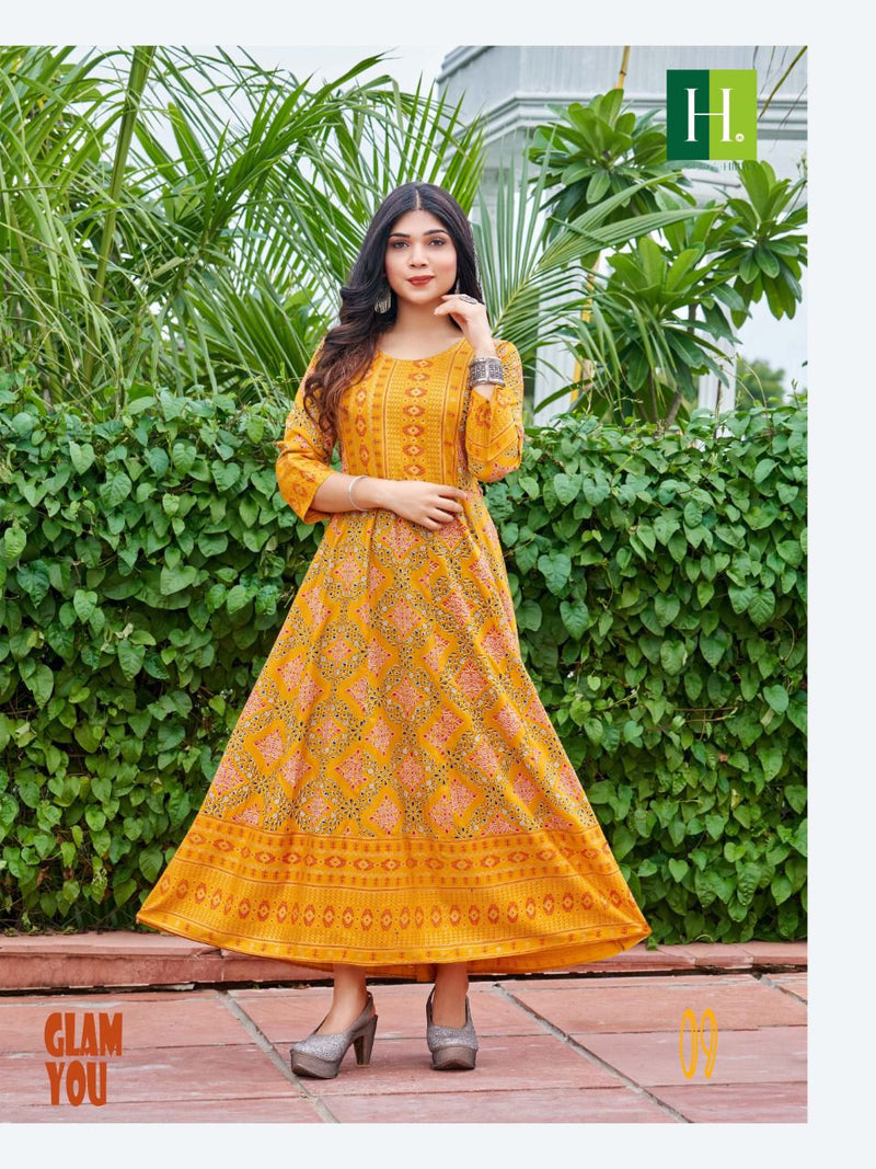 Hirwa Sunlight Vol 1 Rayon With Printed Work Stylish Designer Festive Wear Casual Look Long Kurti