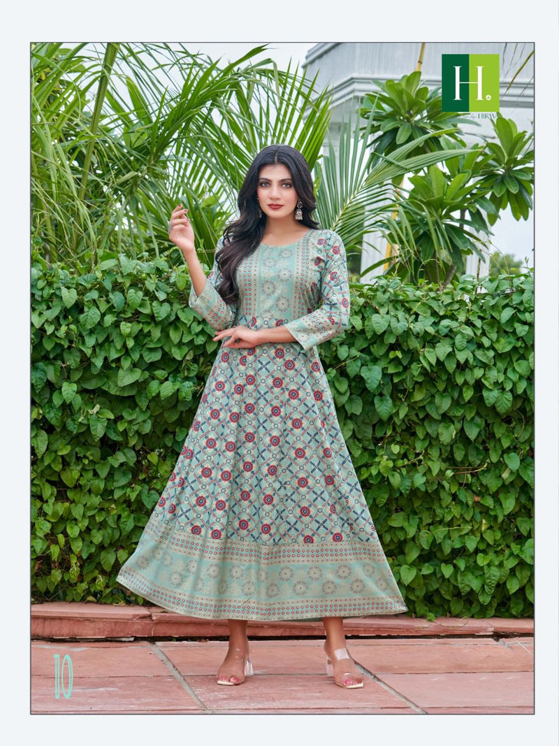 Hirwa Sunlight Vol 1 Rayon With Printed Work Stylish Designer Festive Wear Casual Look Long Kurti