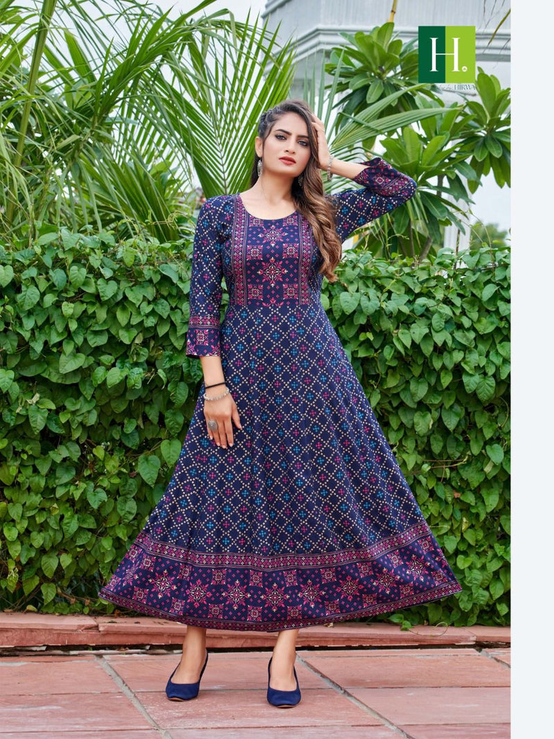 Hirwa Sunlight Vol 1 Rayon With Printed Work Stylish Designer Festive Wear Casual Look Long Kurti