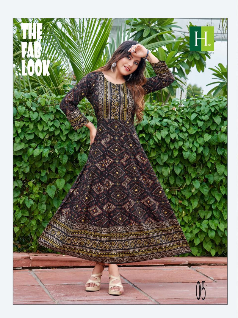 Hirwa Sunlight Vol 1 Rayon With Printed Work Stylish Designer Festive Wear Casual Look Long Kurti