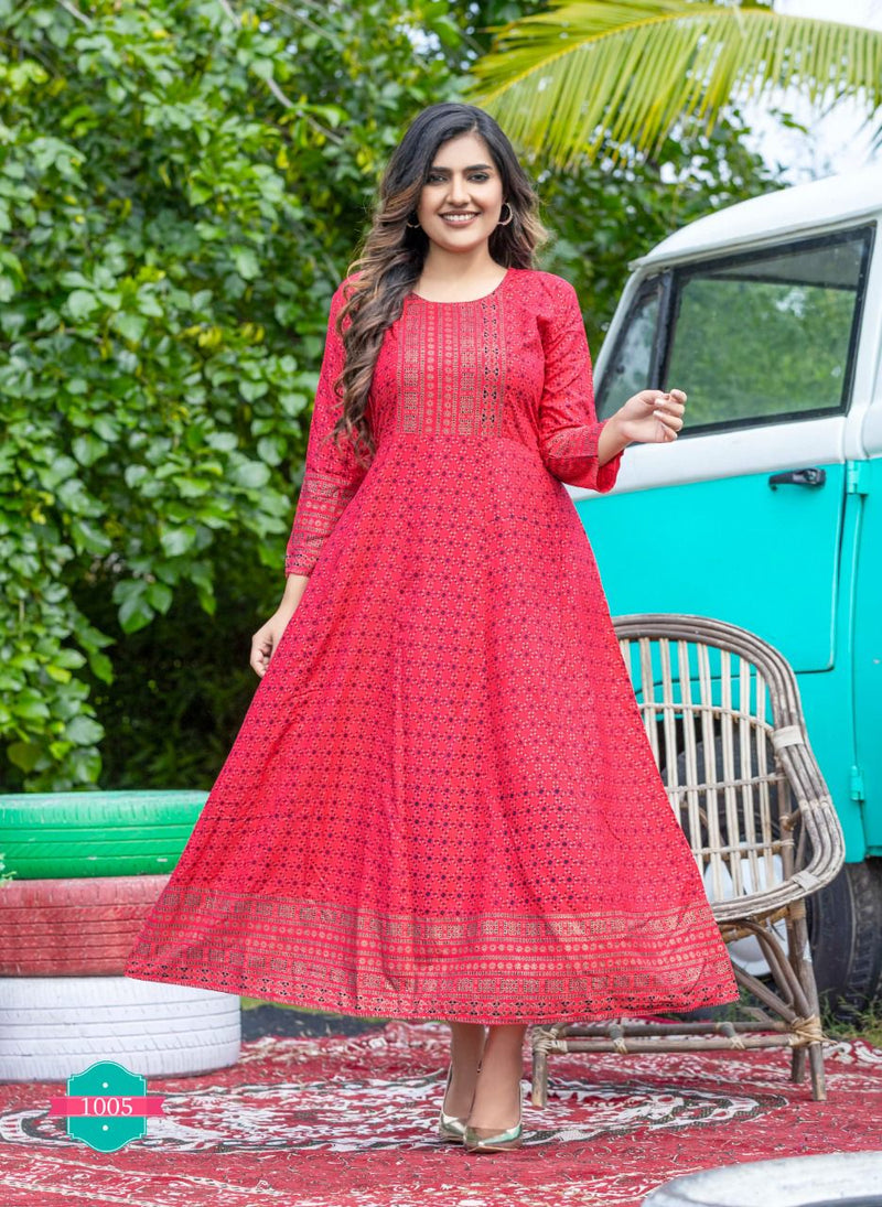 Hirwa Sunlight Vol 2 Rayon Stylish Designer With Heavy Rayon Printed Long Anarkali Kurti