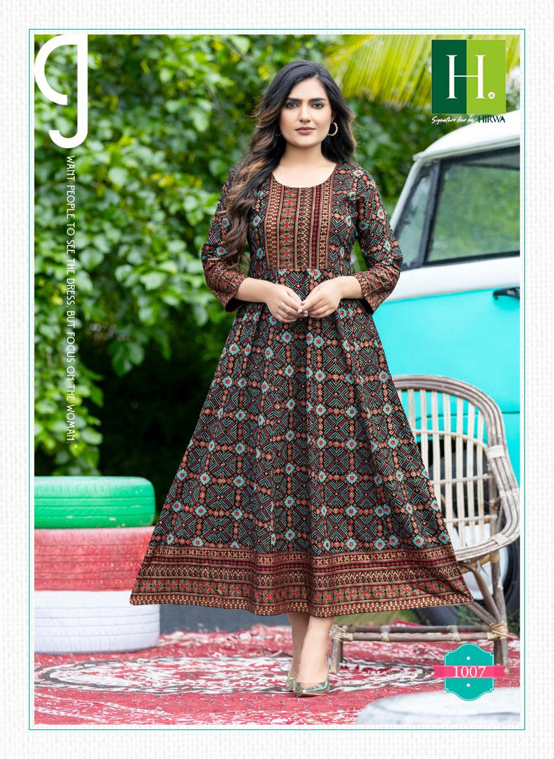 Hirwa Sunlight Vol 2 Rayon Stylish Designer With Heavy Rayon Printed Long Anarkali Kurti