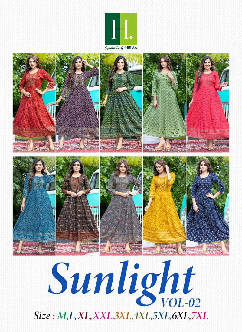 Hirwa Sunlight Vol 2 Rayon Stylish Designer With Heavy Rayon Printed Long Anarkali Kurti