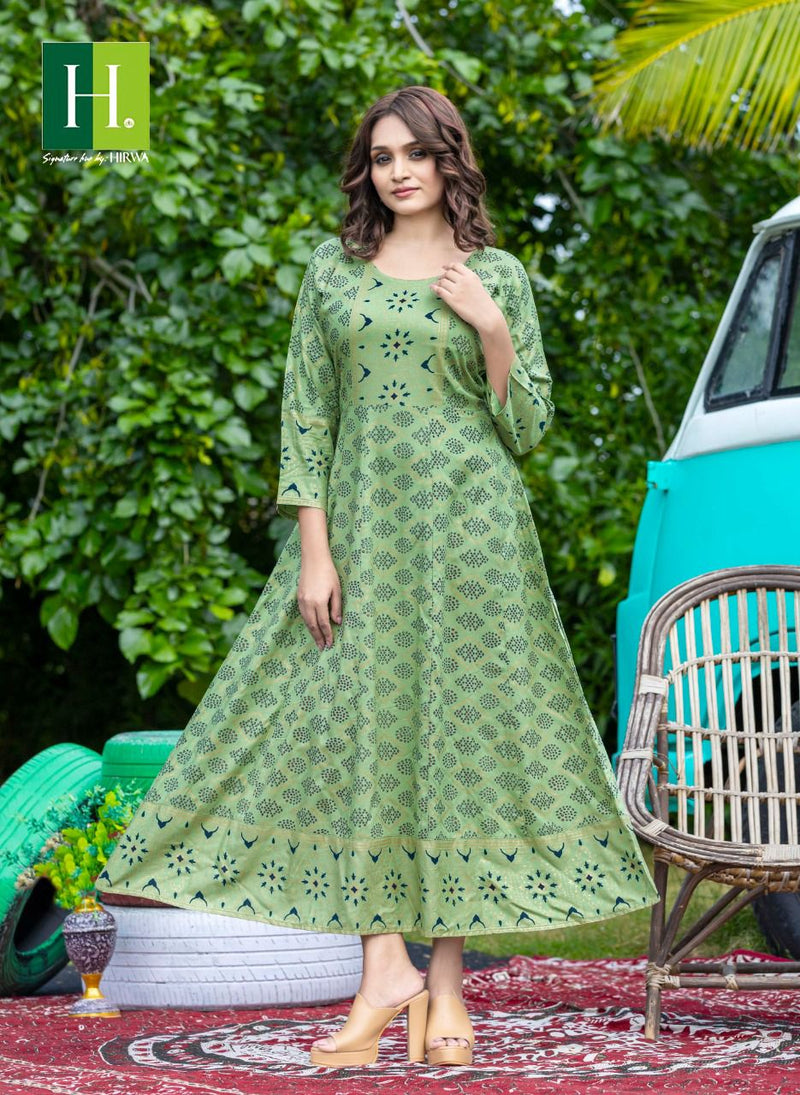 Hirwa Sunlight Vol 2 Rayon Stylish Designer With Heavy Rayon Printed Long Anarkali Kurti