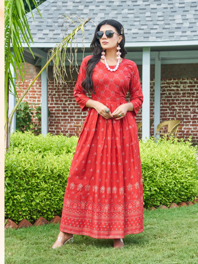 Hirwa Sunshine Vol 1 Rayon With Heavy Printed Stylish Designer Fancy Long Kurti