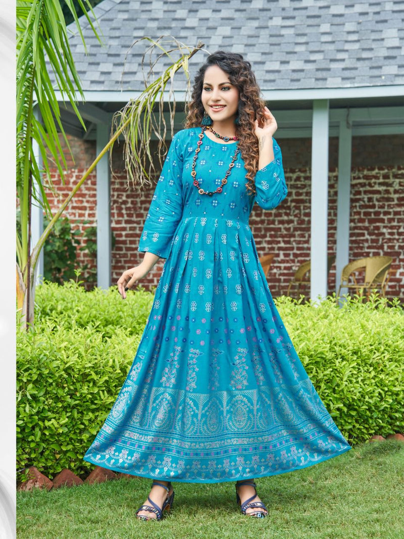 Hirwa Sunshine Vol 1 Rayon With Heavy Printed Stylish Designer Fancy Long Kurti