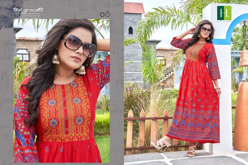 Hirwa Supriya Vol 1 Rayon Fancy  Designer Gown Style Long Party Wear Kurtis