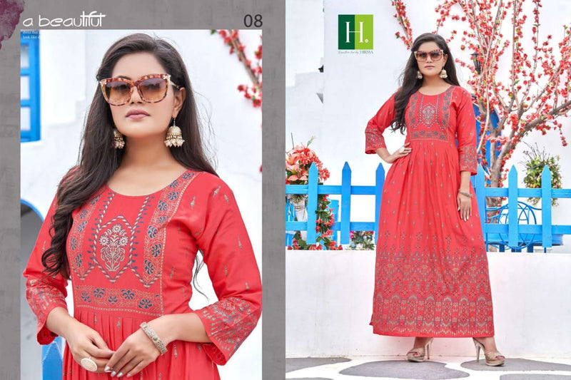 Hirwa Supriya Vol 1 Rayon Fancy  Designer Gown Style Long Party Wear Kurtis