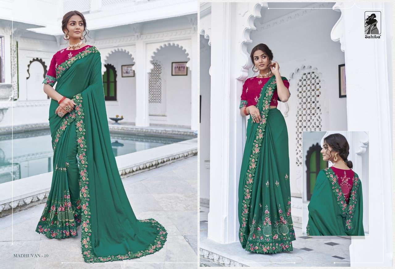 Sahiba Madhuvan Fancy Designer Partywear Sarees Collection