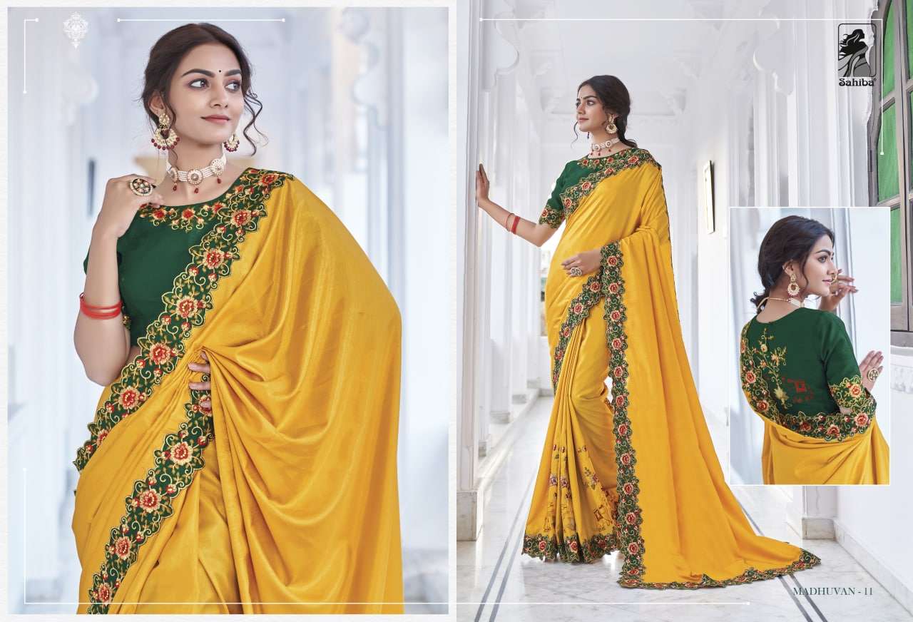 Sahiba Madhuvan Fancy Designer Partywear Sarees Collection