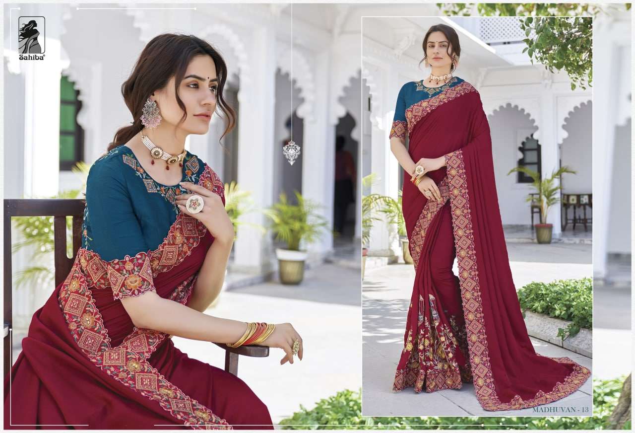 Sahiba Madhuvan Fancy Designer Partywear Sarees Collection