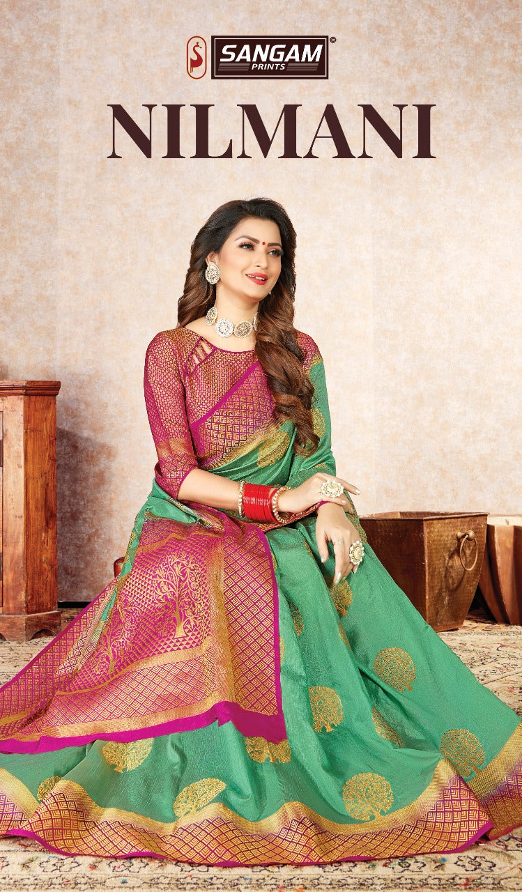 Sangam Prints Launch Nilmani Silk Naylone Silk Deisgner Traditional look Wedding Wear Sarees