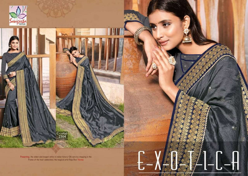 Sangeeta Textiles Crystal Lichi Silk With Heavy Embroidery Work Exclusive Wedding Wear Sarees