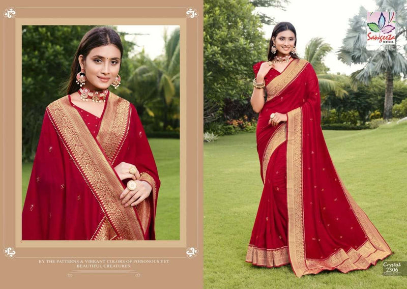 Sangeeta Textiles Crystal Lichi Silk With Heavy Embroidery Work Exclusive Wedding Wear Sarees