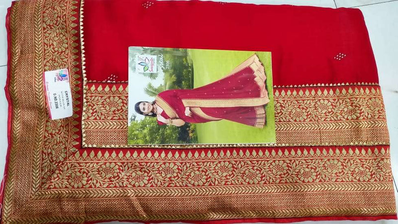 Sangeeta Textiles Crystal Lichi Silk With Heavy Embroidery Work Exclusive Wedding Wear Sarees