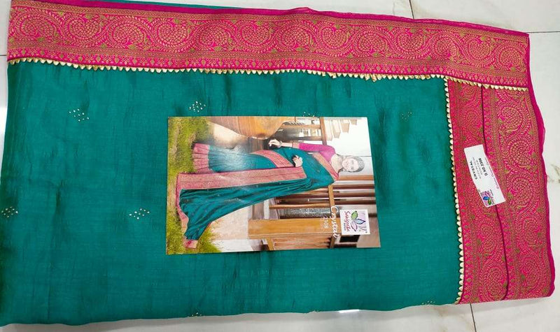 Sangeeta Textiles Crystal Lichi Silk With Heavy Embroidery Work Exclusive Wedding Wear Sarees