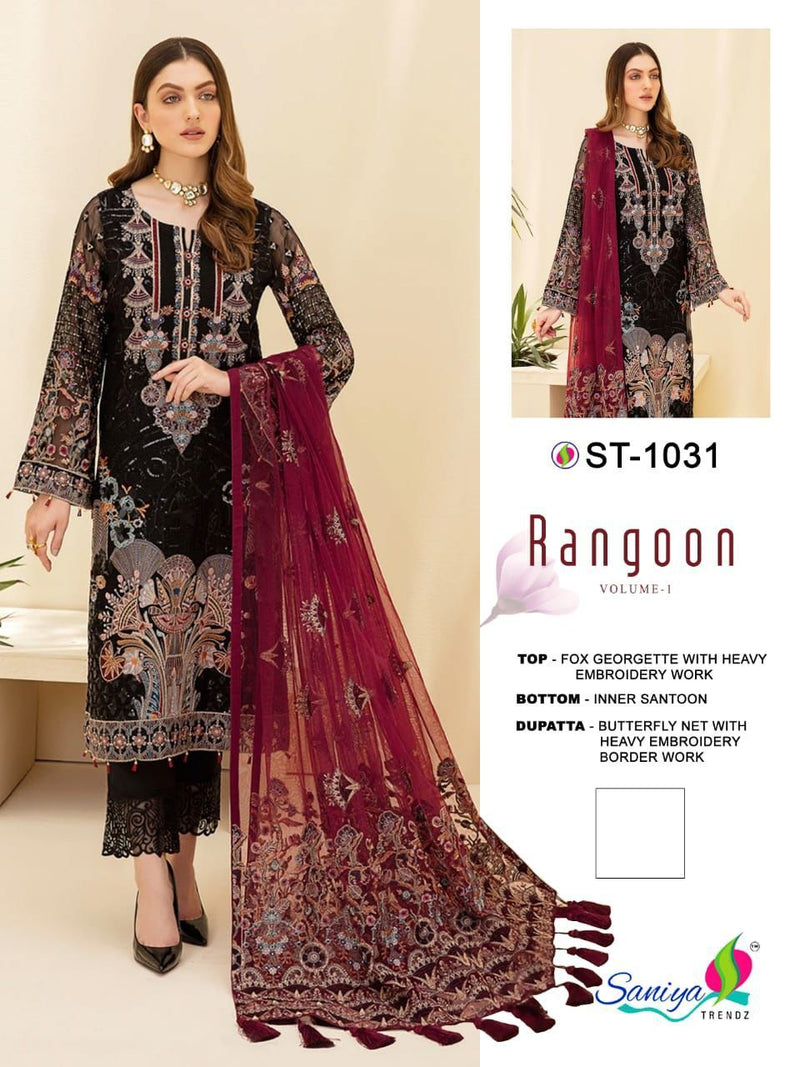 Saniya Trendz Rangoon Vol 1 Faux Georgette Heavy Embroidery Work Pakistani Salwar Kameez