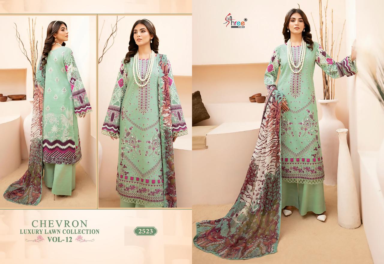 Shree Fabs Chevron Luxury Lawn Collection Vol 12 Pure Lawn Cotton Self Embroidered Pakistani Suit