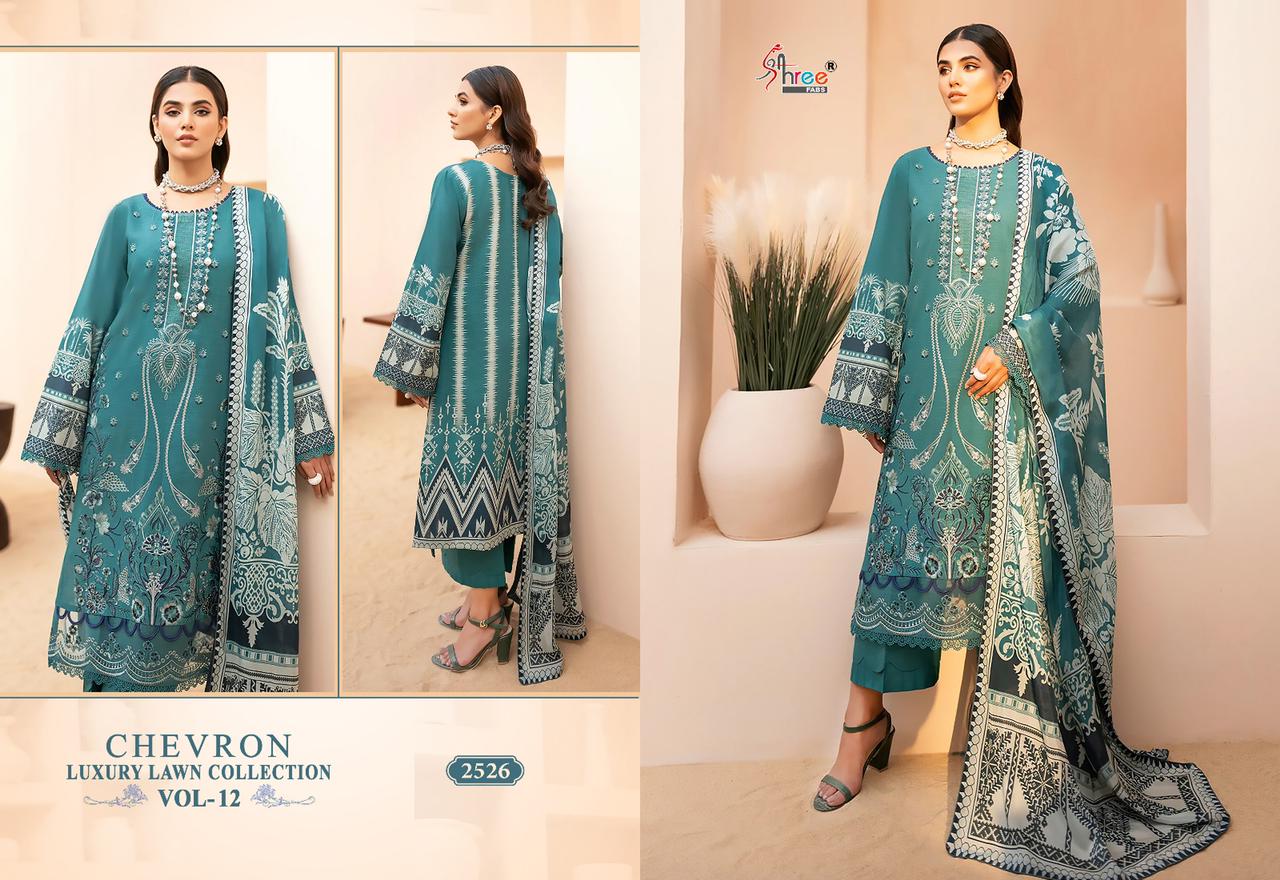 Shree Fabs Chevron Luxury Lawn Collection Vol 12 Pure Lawn Cotton Self Embroidered Pakistani Suit