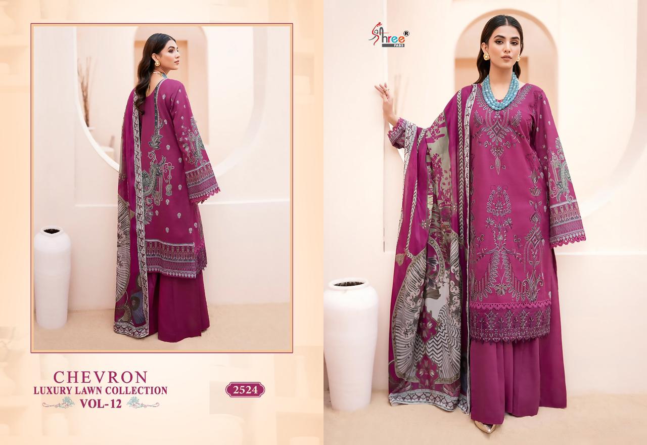 Shree Fabs Chevron Luxury Lawn Collection Vol 12 Pure Lawn Cotton Self Embroidered Pakistani Suit