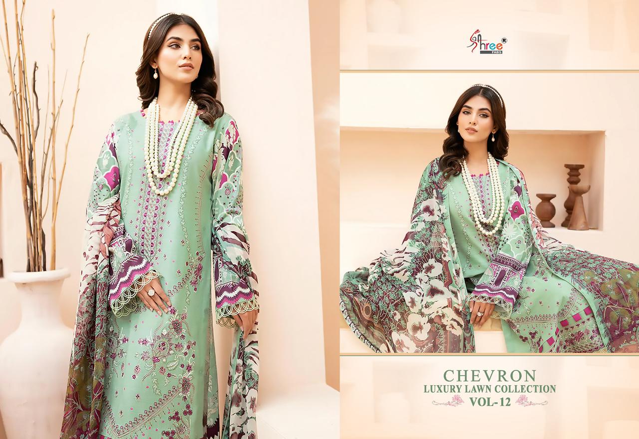 Shree Fabs Chevron Luxury Lawn Collection Vol 12 Pure Lawn Cotton Self Embroidered Pakistani Suit