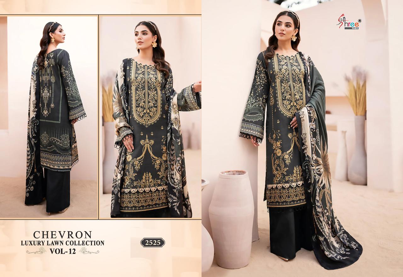 Shree Fabs Chevron Luxury Lawn Collection Vol 12 Pure Lawn Cotton Self Embroidered Pakistani Suit