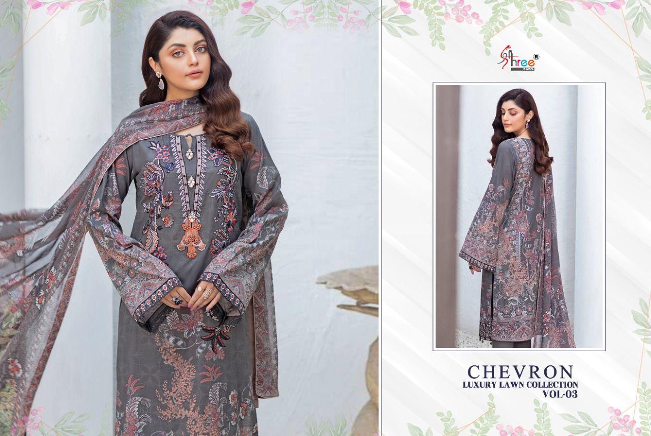 Shree Fabs Chevron Luxury Lawn Collection Vol 3 Pure Cotton Embroidery Work Salwar Kameez