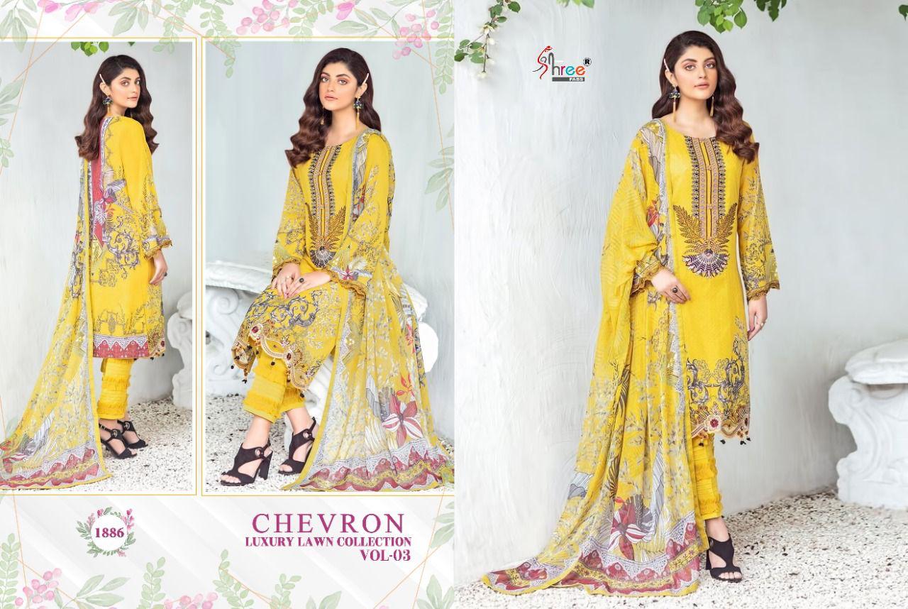 Shree Fabs Chevron Luxury Lawn Collection Vol 3 Pure Cotton Embroidery Work Salwar Kameez