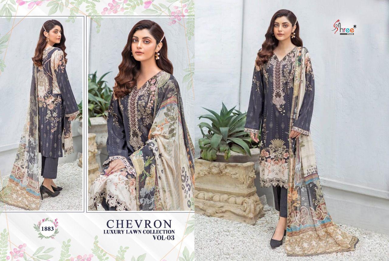 Shree Fabs Chevron Luxury Lawn Collection Vol 3 Pure Cotton Embroidery Work Salwar Kameez