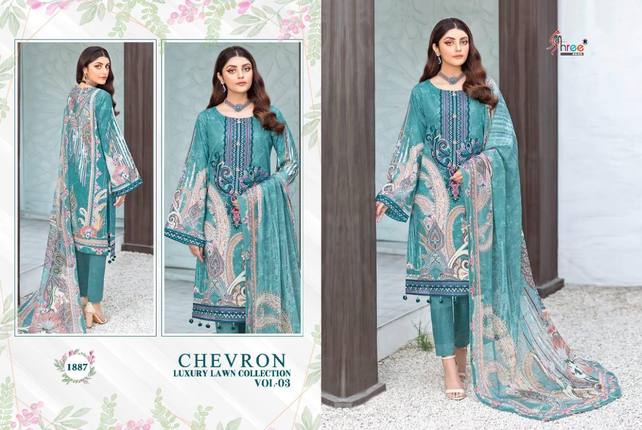 Shree Fabs Chevron Luxury Lawn Collection Vol 3 Pure Cotton Embroidery Work Salwar Kameez