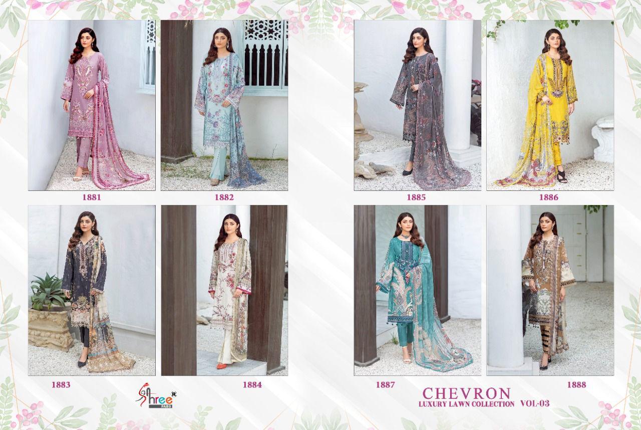 Shree Fabs Chevron Luxury Lawn Collection Vol 3 Pure Cotton Embroidery Work Salwar Kameez