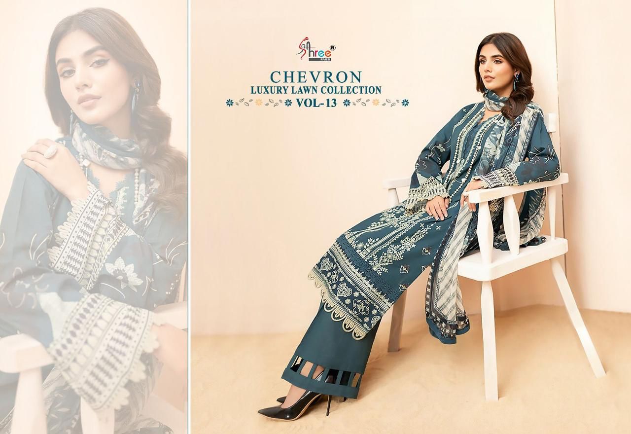 Shree Fabs Chevron Vol 13 Pure Lawn Cotton Self Embroidered Pakistani Suit