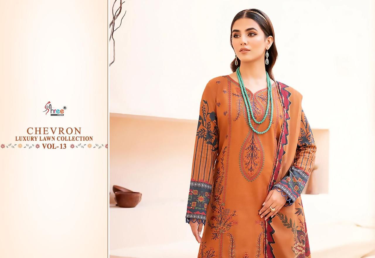 Shree Fabs Chevron Vol 13 Pure Lawn Cotton Self Embroidered Pakistani Suit