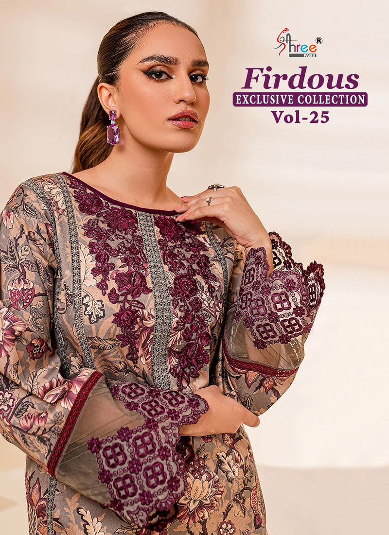 Shree Fabs Firdous Exclusive Collection Vol 25 Pure Cotton Print With Exclusive Embroidery Work Salwar Kameez