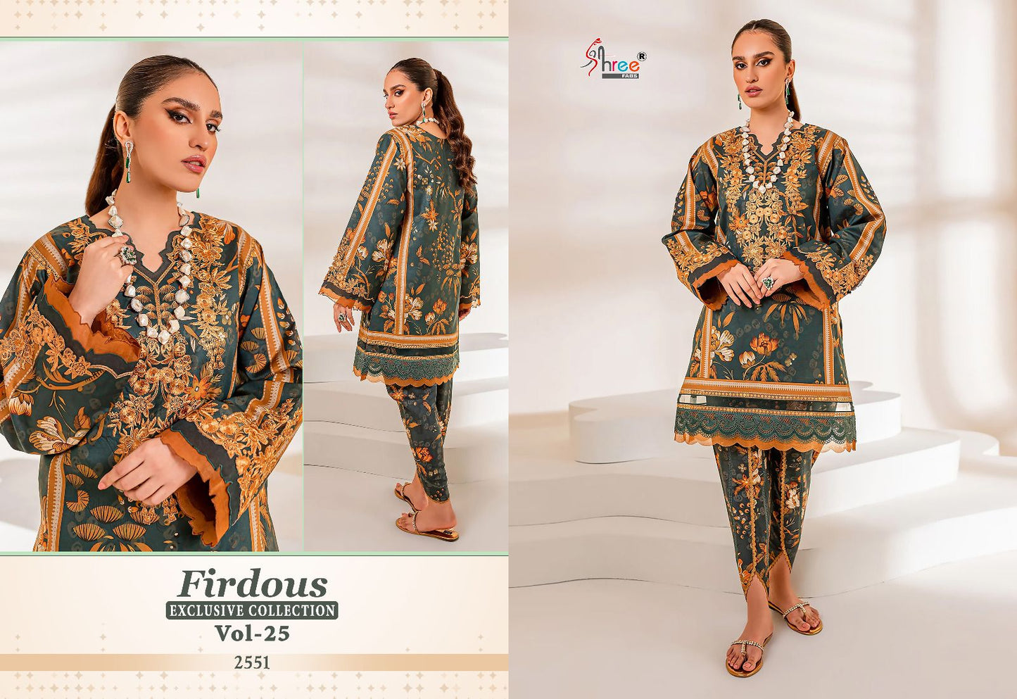 Shree Fabs Firdous Exclusive Collection Vol 25 Pure Cotton Print With Exclusive Embroidery Work Salwar Kameez